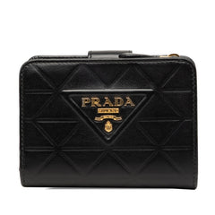 プラダ トライアングルロゴ 二つ折り財布 コンパクトウォレット ブラック ソフトカーフレザー レディース PRADA 【中古】