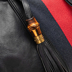 グッチ シェリーライン バンブー ハンドバッグ ショルダーバッグ 2WAY 309621 ネイビー レザー スウェット レディース GUCCI 【中古】