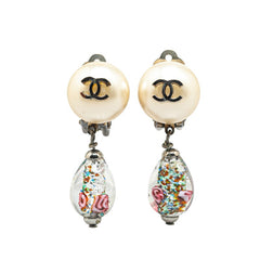 シャネル ココマーク フェイクパール ドロップ イヤリング シルバー メタル レディース CHANEL 中古