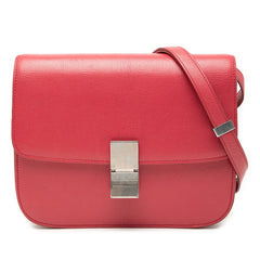 セリーヌ クラシックボックス ミディアム ショルダーバッグ レッド レザー レディース CELINE 【中古】