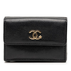 シャネル ラッキーフラワー ココマーク 三つ折り財布 ブラック レザー レディース CHANEL 【中古】