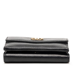 シャネル ラッキーフラワー ココマーク 三つ折り財布 ブラック レザー レディース CHANEL 【中古】