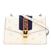 グッチ シルヴィ ビー&スター 斜め掛け ショルダーバッグ 524205 ホワイト アイボリー ゴールド レザー レディース GUCCI 【中古】