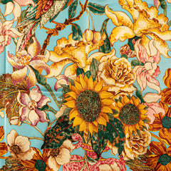 シャネル ココマーク 鳥 花 フラワー モチーフ スカーフ ブルー ブラウン マルチカラー シルク レディース CHANEL 【中古】