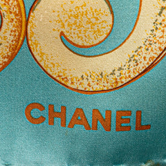 シャネル ココマーク 鳥 花 フラワー モチーフ スカーフ ブルー ブラウン マルチカラー シルク レディース CHANEL 【中古】