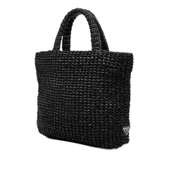 プラダ クロシェ 三角ロゴプレート トートバッグ ハンドバッグ ブラック ビスコース レディース PRADA 【中古】