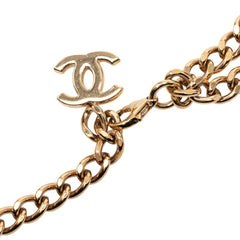 シャネル ココマーク COCO ラインストーン ネックレス ダブルチェーン ゴールド ピンク メッキ レディース CHANEL 【中古】
