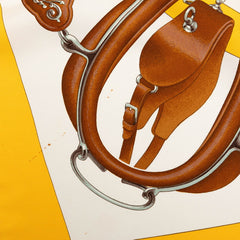 エルメス カレ90 ATTELAGE EN ARBALETE 馬車弓形連結 スカーフ イエロー ブラウン マルチカラー シルク レディース HERMES 【中古】