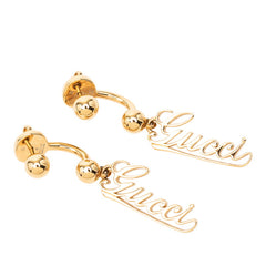 グッチ ロゴ スクリプト ボール ドロップ イタリック ピアス ゴールド メッキ レディース GUCCI 【中古】