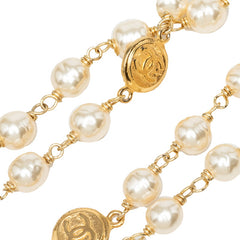 シャネル ココマーク ロング ネックレス ゴールド メッキ フェイクパール レディース CHANEL 中古