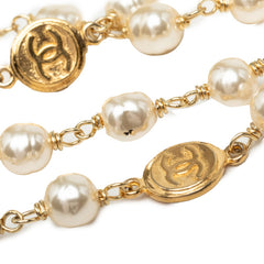 シャネル ココマーク ロング ネックレス ゴールド メッキ フェイクパール レディース CHANEL 中古
