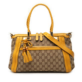 グッチ GGキャンバス バンブー ハンドバッグ ショルダーバッグ 2WAY 282300 ベージュ イエロー キャンバス レザー レディース GUCCI 【中古】