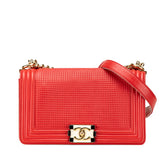 シャネル ボーイシャネル25 ココマーク ワッフル チェーン ショルダーバッグ レッド ラムスキン レディース CHANEL 【中古】