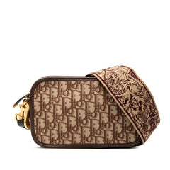 ディオール オブリーク クエイク クラッチバッグ ブラウン ベージュ キャンバス レザー レディース Dior 【中古】