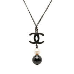 シャネル ココマーク ネックレス B14B ブラック メッキ フェイクパール レディース CHANEL 【中古】