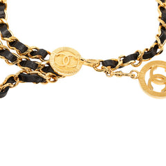 シャネル ヴィンテージ ココマーク 3連 チェーン ベルト ゴールド ブラック メッキ レザー レディース CHANEL 【中古】