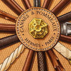 エルメス カレ90 CANNES&POMMEAUX ステッキ スカーフ ブルー系 マルチカラー シルク レディース HERMES 【中古】