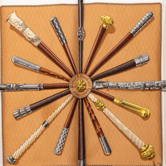 エルメス カレ90 CANNES&POMMEAUX ステッキ スカーフ ブルー系 マルチカラー シルク レディース HERMES 【中古】