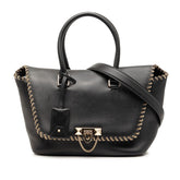 ヴァレンチノ ガラバーニ デミルーン スタッズ ハンドバッグ ショルダーバッグ 2WAY ブラック レザー レディース Valentino 【中古】