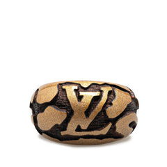 ルイ ヴィトン バーグ レオ モノグラム リング 指輪 #M ゴールド ブラック ウッド レディース LOUIS VUITTON 【中古】