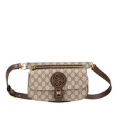 グッチ GGスプリーム ブロンディ ボディバッグ ウエストバッグ ベルトバッグ 718154 ベージュ ブラウン PVC レザー メンズ GUCCI 【中古】