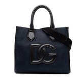 ドルチェアンドガッバーナ DGロゴ ハンドバッグ ショルダーバッグ 2WAY ネイビー ブラック キャンバス レザー レディース DOLCE&GABBANA 中古