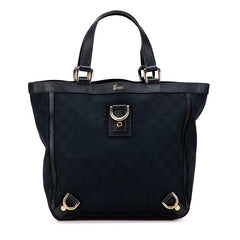 グッチ GGキャンバス アビー ハンドバッグ トートバッグ 130739 ブラック キャンバス レザー レディース GUCCI 【中古】