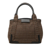 バレンシアガ ネイビーカバスS 千鳥格子 ハンドバッグ トートバッグ 339933 ブラウン ウール レザー レディース BALENCIAGA 中古