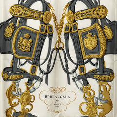 エルメス カレ90 BRIDES de GALA 式典用馬勒 スカーフ ブルー ホワイト シルク レディース HERMES 【中古】