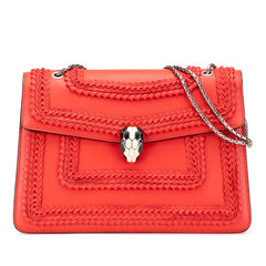 ブルガリ セルペンティ フォーエバー チェーン ショルダーバッグ レッド レザー レディース BVLGARI 【中古】