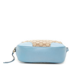 グッチ GGキャンバス 斜め掛け ショルダーバッグ 449413 ベージュ ブルー キャンバス レザー レディース GUCCI 【中古】