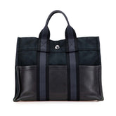 エルメス フールトゥPM ハーフレザー トートバッグ ハンドバッグ ブラック ネイビー キャンバス レザー レディース HERMES 【中古】