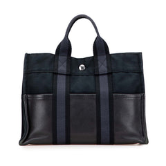 エルメス フールトゥPM ハーフレザー トートバッグ ハンドバッグ ブラック ネイビー キャンバス レザー レディース HERMES 【中古】