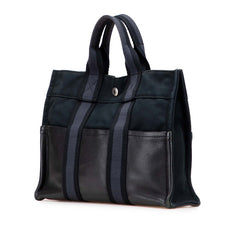 エルメス フールトゥPM ハーフレザー トートバッグ ハンドバッグ ブラック ネイビー キャンバス レザー レディース HERMES 【中古】