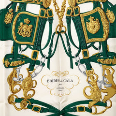 エルメス カレ90 BRIDES de GALA 式典用の馬勒 スカーフ 大判 グリーン系 マルチカラー シルク レディース HERMES 【中古】