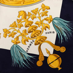 エルメス カレ90 Plumes et Grelots 羽飾りと鈴 スカーフ ネイビー ホワイト シルク レディース HERMES 【中古】