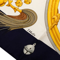 エルメス カレ90 Plumes et Grelots 羽飾りと鈴 スカーフ ネイビー ホワイト シルク レディース HERMES 【中古】