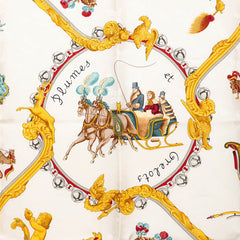エルメス カレ90 Plumes et Grelots 羽飾りと鈴 スカーフ ネイビー ホワイト シルク レディース HERMES 【中古】