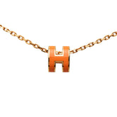 エルメス ミニ ポップアッシュ ポップH ペンダント ネックレス ピンクゴールド オレンジ メッキ エナメル レディース HERMES 中古