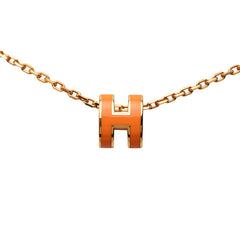 エルメス ミニ ポップアッシュ ポップH ペンダント ネックレス ピンクゴールド オレンジ メッキ エナメル レディース HERMES 中古