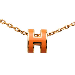 エルメス ミニ ポップアッシュ ポップH ペンダント ネックレス ピンクゴールド オレンジ メッキ エナメル レディース HERMES 中古