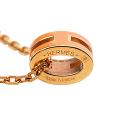 エルメス ミニ ポップアッシュ ポップH ペンダント ネックレス ピンクゴールド オレンジ メッキ エナメル レディース HERMES 中古