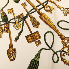 エルメス カレ90 LES CLES THE KEYS RARE 鍵柄 スカーフ 大判 ワインレッド マルチカラー シルク レディース HERMES 【中古】