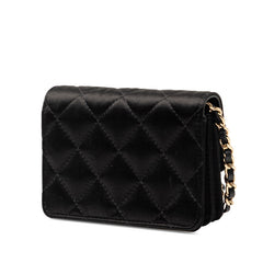 シャネル ココマーク マトラッセ カメリア リボン チェーン ショルダーウォレット ブラック コットン レザー レディース CHANEL 【中古】