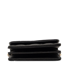 シャネル ココマーク マトラッセ カメリア リボン チェーン ショルダーウォレット ブラック コットン レザー レディース CHANEL 【中古】