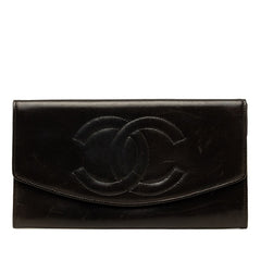 シャネル ココマーク 長財布 ブラック ラムスキン レディース CHANEL 中古