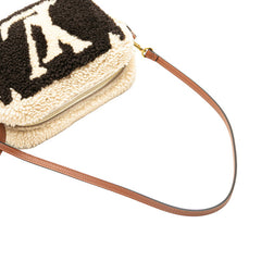 ルイ ヴィトン モノグラム テディ ビーチ ポーチ ワンショルダーバッグ M68599 ベージュ ブラウン ボア レザー レディース LOUIS VUITTON 【中古】