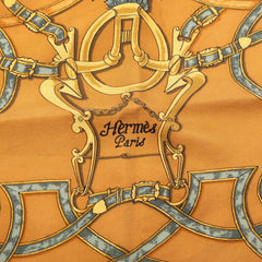 エルメス カレ40 L'INSTRUCTION DUROY 帝王学 スカーフ カーキ ブラウン シルク レディース HERMES 【中古】