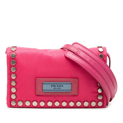 プラダ スタッズ 斜め掛け ショルダーバッグ ピンク ナイロン レザー レディース PRADA 【中古】