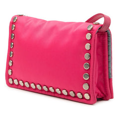 プラダ スタッズ 斜め掛け ショルダーバッグ ピンク ナイロン レザー レディース PRADA 【中古】